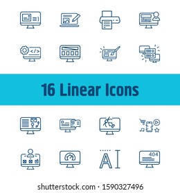 Webdesign icon set and mobile app with hosting, contact page and digital graphic. Connection related webdesign icon vector for web UI logo design.