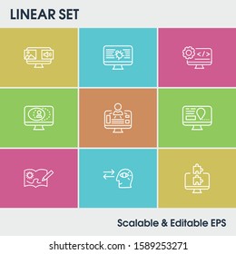 Webdesign icon set and plugins with website navigation, software and visual communication. Wire related webdesign icon vector for web UI logo design.