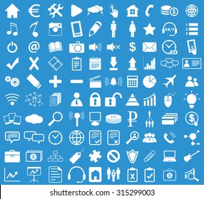 Webdesign icon set, simple white image on blue background