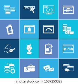 Webdesign icon set and vector art with budget calculator, pingback and coding. Financial calculation related webdesign icon vector for web UI logo design.