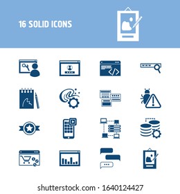 Webdesign icon set and website management with mobile app icon, poster design and e-commerce website. Application related webdesign icon vector for web UI logo design.