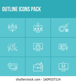 Webdesign icon set and website speed with user testing, web launch and portfolio. Processing related webdesign icon vector for web UI logo design.