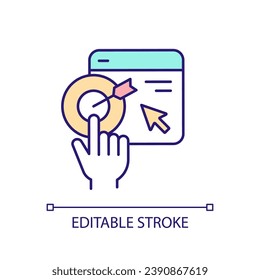 Webdesign objective RGB color icon. Webpage. Internet surfing. Website promotion. Goal setting. Computer program. Isolated vector illustration. Simple filled line drawing. Editable stroke
