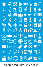 Webdesign white flat icons set on a blue background. Vector Illustration
