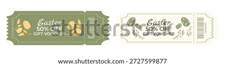 WebEaster Discount Coupon Set 50 % Percent Off with Easter Eggs and Floral Wreaths in Scandinavian Pastel Nordic Style