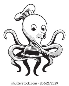 webfoot octopus, hand drawn illustration