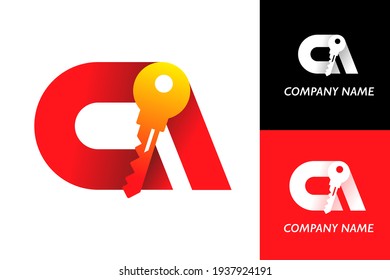 Webgolden modern key on red abstract monogram background. 3D logo.