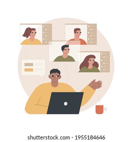 Webinar abstraktes Konzept, Vektorgrafik. Web-Seminare und Webcasts, Peer-Level-Meetings, Online-Bildung, kollaborative Dienste, Internet-Event, Video-Call, schriftlich Notizen abstrakte Metapher.
