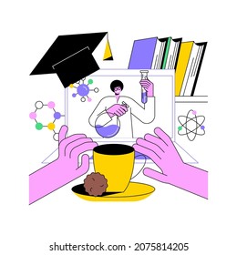 Webinar abstract concept vector illustration. Web seminars and webcasts, peer level meetings, online education, collaborative services, internet event, video call, writing notes abstract metaphor.