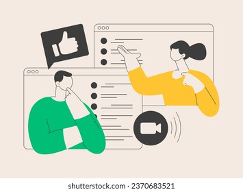 Webinar abstract concept vector illustration. Web seminars and webcasts, peer level meetings, online education, collaborative services, internet event, video call, writing notes abstract metaphor.