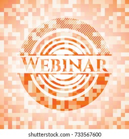 Webinar abstract emblem, orange mosaic background