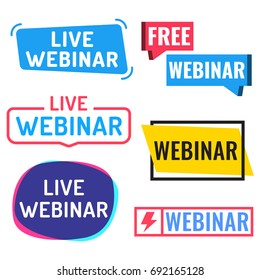 Webinar. Badge, icon set. Vector illustrations on white background. 