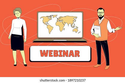 Webinar for banner design.Internet teaching media. Distance school, online education. 