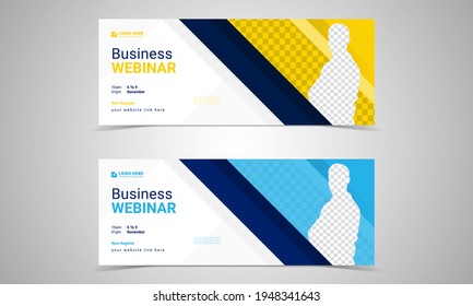 Webinar banner template Vector.webinar invites style web Banner templates. Header Banner Live Business webinar promotion and Online Education other online Event seminars poster, trendy color design 