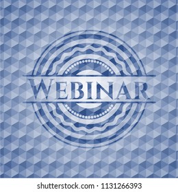 Webinar blue emblem with geometric background.
