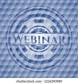 Webinar blue hexagon badge.