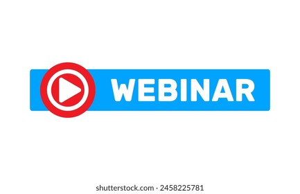 webinar blue red vector icon, play symbol in circle, online education translation sign, e-learning course pictogram