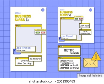 webinar business class social media template retro computer style