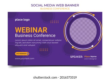 Webinar Business Conference Concept web Banner Template, Strategies live webinar banner invitation and social media post template. Business webinar invitation design