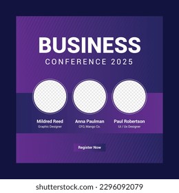 Webinar and business conference social media post template. Online webinar social media post template. Business conference banner template.