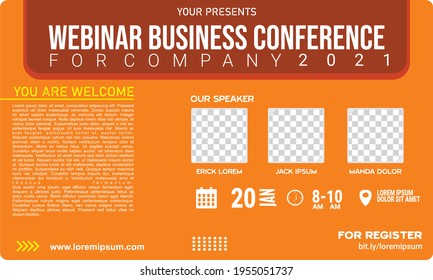 Webinar Business Conference Templates Design, orange color background with flat style
