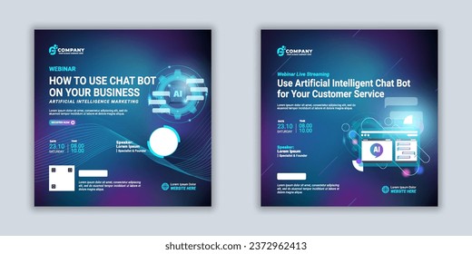 Webinar business marketing technology how to use artificial Intelligence (AI). Set of webinar business for social media post. Modern poster suitable for business webinars, marketing webinars