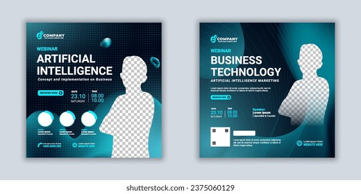 Webinar business marketing technology how to use artificial Intelligence (AI). Set of webinar business for social media post. Modern poster suitable for business webinars, marketing webinars