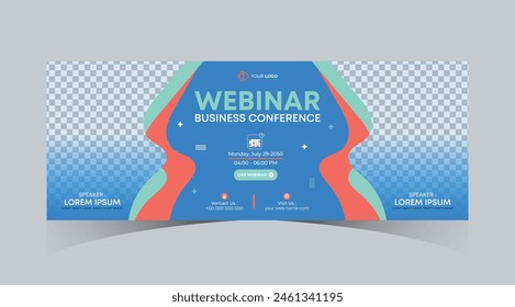 Webinar business online course web banner and social media cover template design. Dark navy blue, Green, Orange color with stripe line shape background for marketing webinar, online class banner