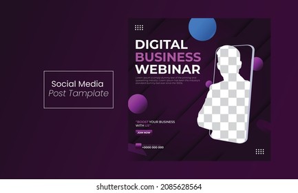 Webinar Business For Social Media Post. Modern Poster Suitable For Business Webinars, Marketing Webinars, Social Media Post Template. Square Flyer Design. Editable Post Template Social Media Ads