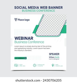 webinar business for social media post. Modern poster suitable for business webinars, marketing webinars, online class programs, brochure digital banner template on square size