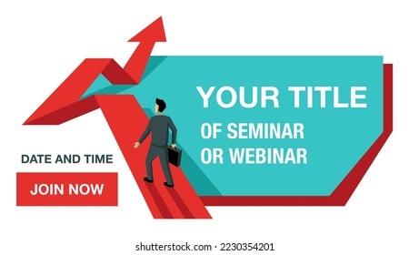 Webinar and business training banner template - abstract businessman walking on financial data chart arrow - conceptual vector illustration