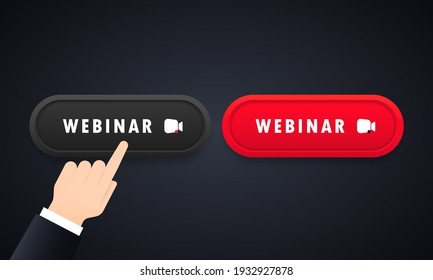 Botón Webinar. Estudiando el concepto en línea. Videoformación, conferencia, curso. Vector de fondo aislado. EPS 10