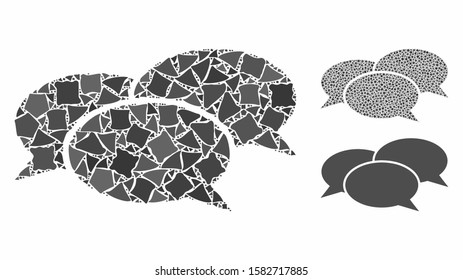 Webinar composition of trembly items in various sizes and color tints, based on webinar icon. Vector tuberous items are organized into collage. Webinar icons collage with dotted pattern.