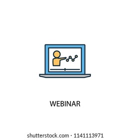 Webinar concept 2 colored line icon. Simple yellow and blue element illustration. Webinar concept outline symbol design from eLearning set