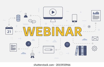 webinar concept with icon set with big word or text on center