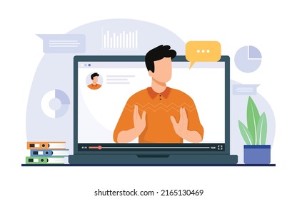 Webinar Concept Illustration. Educational Web Seminar, Internet Classes, Professional Personal Teacher Servic. Vector Illustration.