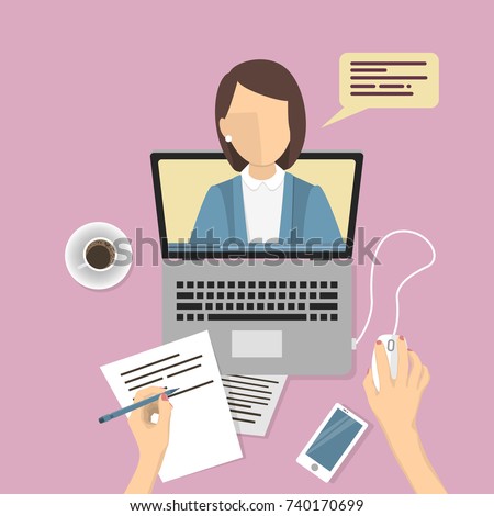 Webinar concept illustration. People studying online with female teacher.