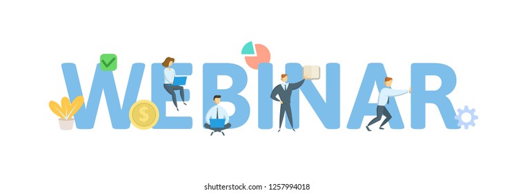 WEBINAR. Concept with keywords, letters, and icons. Colored flat vector illustration. Isolated on white background.