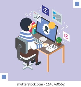 webinar concept with man on desk