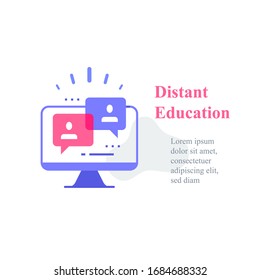 Webinar concept, online course, distant education, video lecture, internet group conference, training test, work from home, easy communication, vector icon