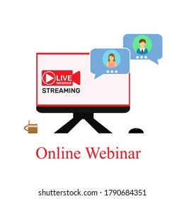 Webinar concept, online course, distant education, video lecture, internet group conference, training test, work from home, easy communication, vector line icon