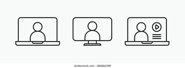 Webinar concept, online course, distant education, video lecture Icon. internet conference, work from home or easy communication vector Illustration.