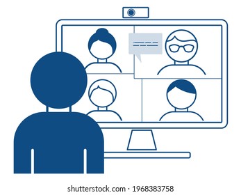 Concepto de seminario web, curso en línea, educación a distancia, reunión virtual, videoconferencia, conferencia de grupo en Internet, prueba de entrenamiento, trabajo desde casa, comunicación fácil para tu diseño. EPS10.