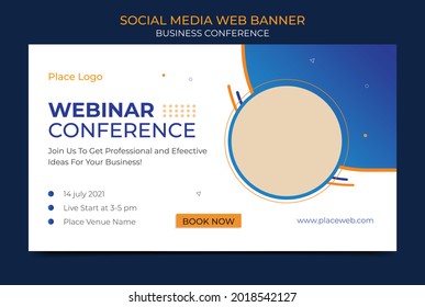 Webinar conference horizontal web banner or social media banner design. online Business invitation or live conference banner design