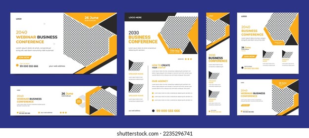 Webinar conference social media post banner design. Usable for web banner, cover, conference invite, conference flyer and online webinar conference invitation banner design template.
