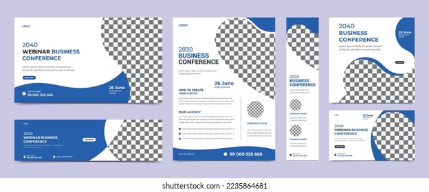 Webinar conference social media post banner design and online webinar conference invitation banner design template. Usable for web banner, square banner, cover and conference flyer.