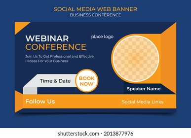 Webinar conference web banner or social media horizontal banner design. live conference design or online Business invitation