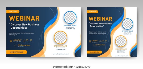 Webinar editable banner invitation and social media post template. Business Live webinar invitation design.
