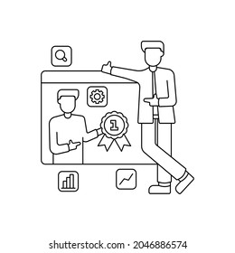 Seminario web Educar curso en línea Enseñar primer servicio Esbozo de ilustraciones en blanco y negro Vector
