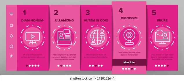Webinar Education Onboarding Icons Set Vector. Internet Online Webinar, Video Seminar And Conference, Computer And Smartphone Illustrations